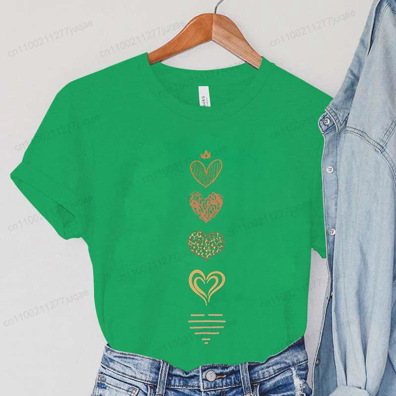 Leopard Heart Print Tshirt Women Fashion T Shirt Casual Summer Tee Leopard Heart Shirts Hip Hop Streetwear Short Sleeve Shirt