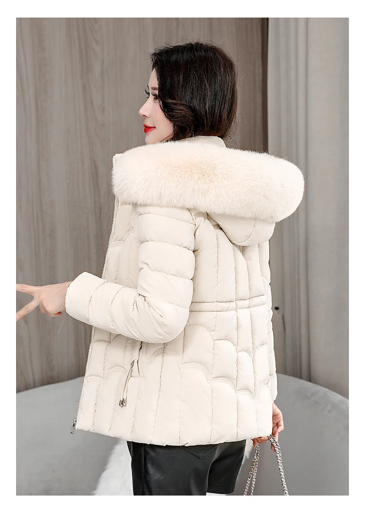 Winter 2025 New Down Jacket Women Parkas Fashion High-Quality Warm Cotton Padded Coat Ladies Short Overcoat Hooded Overwear Tops