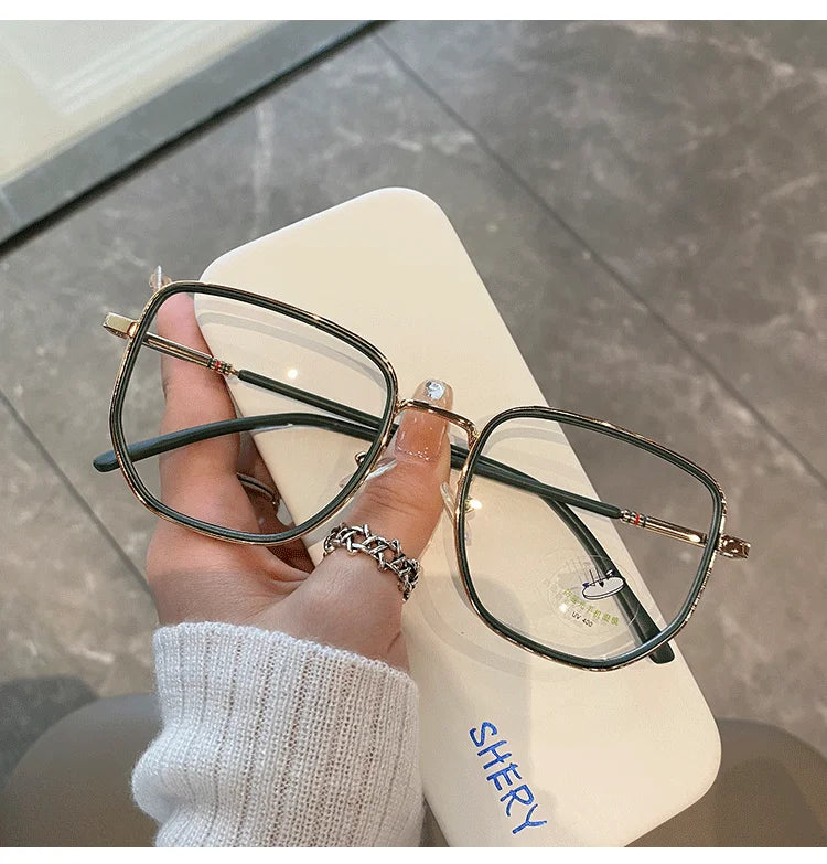 New women square polygon glasses for girl female metal frame glasses plain glasses Nearsighted Eyewear Glasses -1.0 -2.5 -2