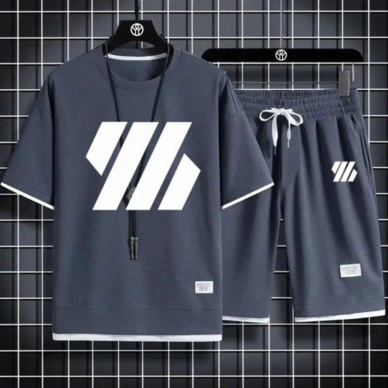 Mens Sports Suit Fashion Short Sleeve Tracksuit Men Suits Summer Men's Two Piece Set Linen Fabric Casual T-Shirt and Shorts Set