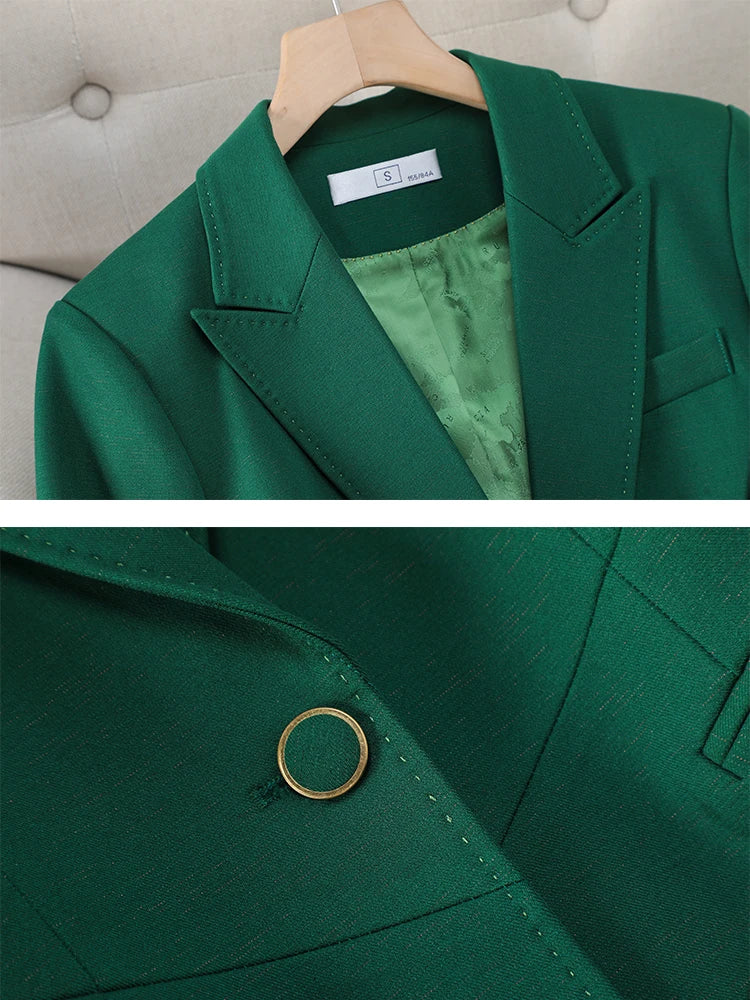 Office Ladies Formal Pant Suit 2 Piece Set Women Green Khaki Red Female Long Sleeve Business Work Wear Blazer Jacket And Trouser