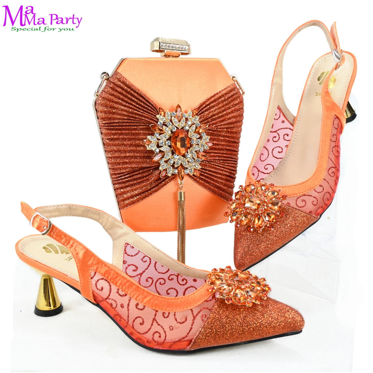 2025 Winter New Arrivals Low Heels in Coffee Italian Women Shoes and Bag Set Elegant Ladies Pointed Toe Pumps for Wedding Party