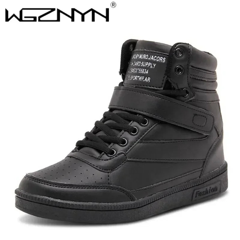 Designer Woman Breathable High Top Black White Boots Women Casual Sport Shoes Platform Hidden Increasing Sneakers Leather Shoe