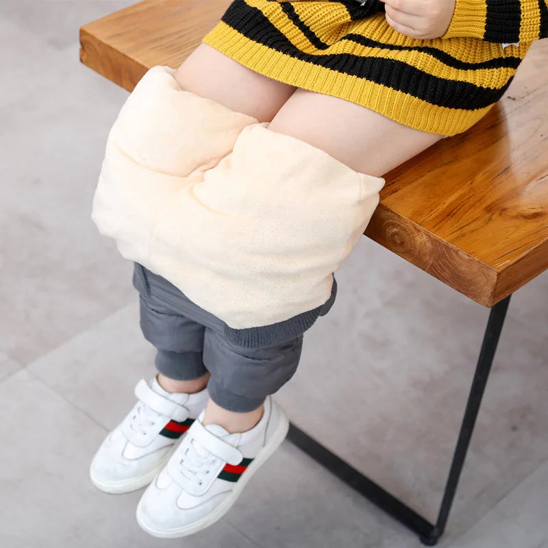 Winter Boys Thick Cotton Pants Fleece Padded Warm Trousers Kids Waterproof Ski Pants Elastic High Waisted Baby Girls Pant 2-12 Y