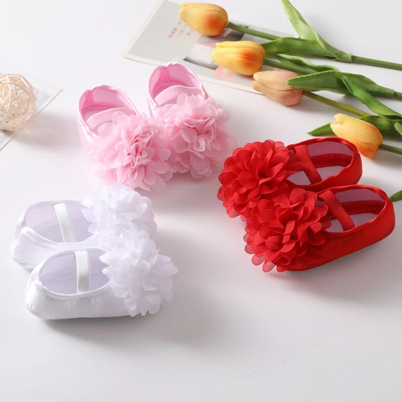 Infant Baby Girls Shoes with Headband Soft Sole Non-slip Flower Princess Wedding Dress Walking Shoes