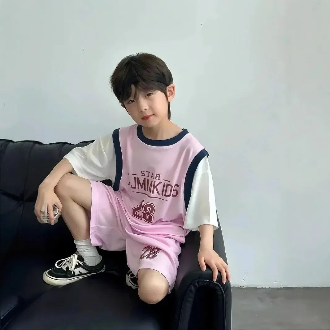 2pcs New Kids Short Sleeve Set Summer Short Sleeve Set 2025 Thin Children's Clothing Quick Dry Sports Suit