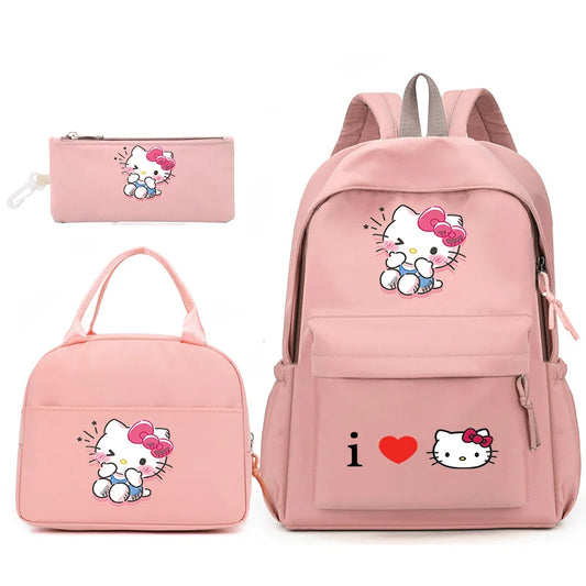 3pcs/Set Hello Kitty Backpack with Lunch Bag for Teenagers Student School Bags Casual Comfortable Travel Set