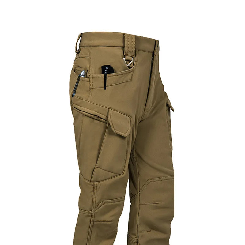 Men's Winter Pants Water Resistant Fleece Lined Snowboard Softshell Tactical Pants with Multi-Pockets Outdoor Work Pants