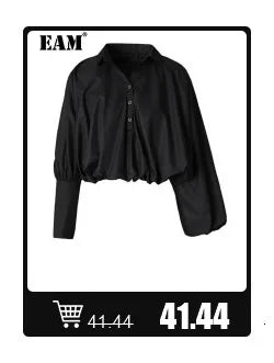 [EAM] Women Beige Irregular Hem Buckle Long Elegant Blazer New Lapel Long Sleeve Jacket Fashion Tide Spring Autumn 2025 CPDB133