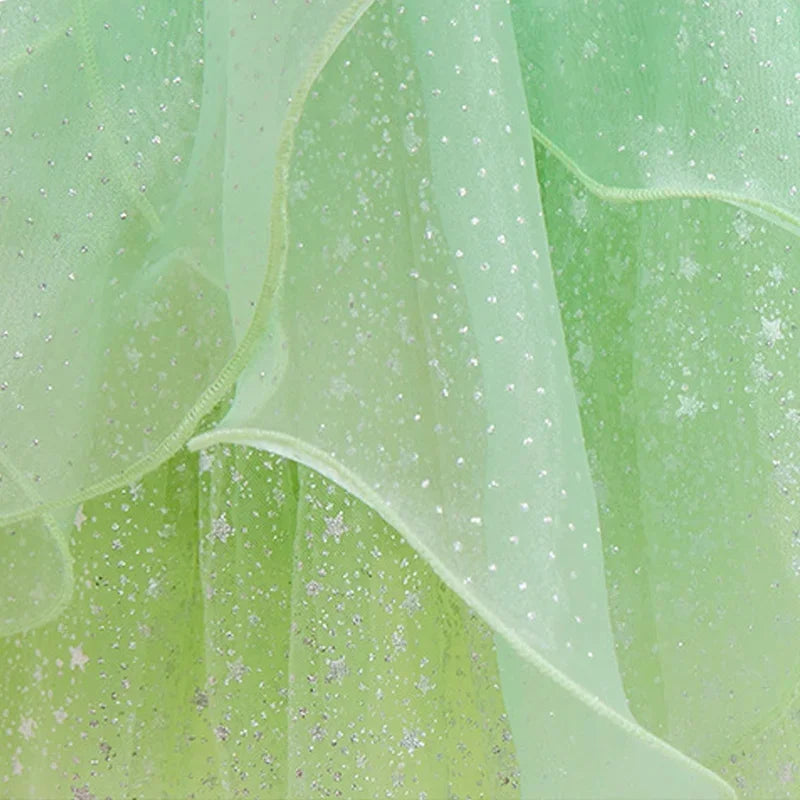Baby Girl Clothing Flower Fairy Summer Dress For Girls Fashion Shiny Green Princess Dress Sleeveless Ruffle Children Dresses