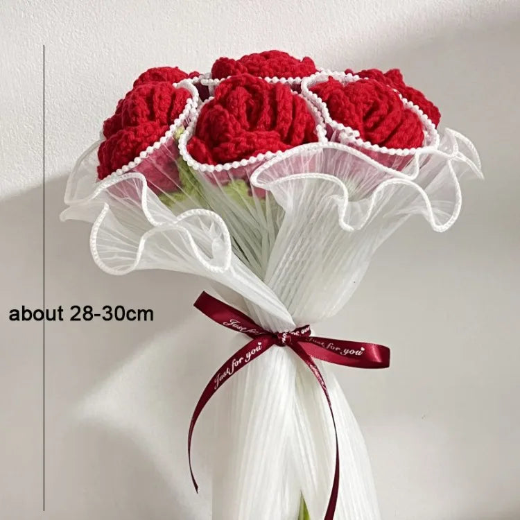 Handmade Knitted Crochet Artificial Rose Bouquet DIY Material Pack Wedding Decoration Bride Holding Flowers Valentine's Day Gift