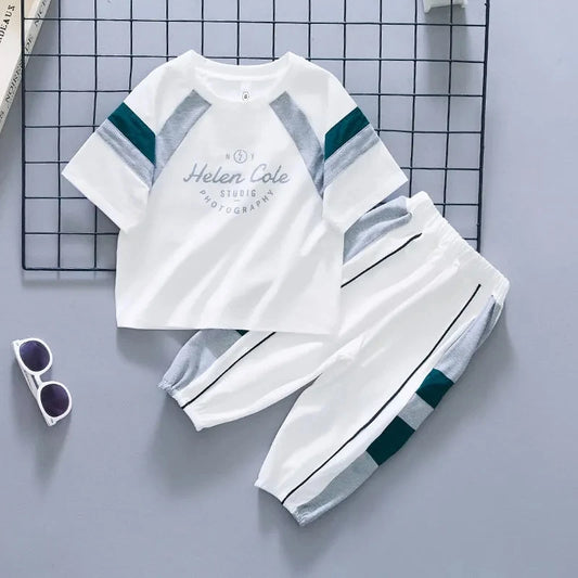 Boys Summer Clothing Set 2023 New Children's Cool Loose Fit Sportswear Korean Edition Baby Short Sleeve T-shirt 2 Pieces