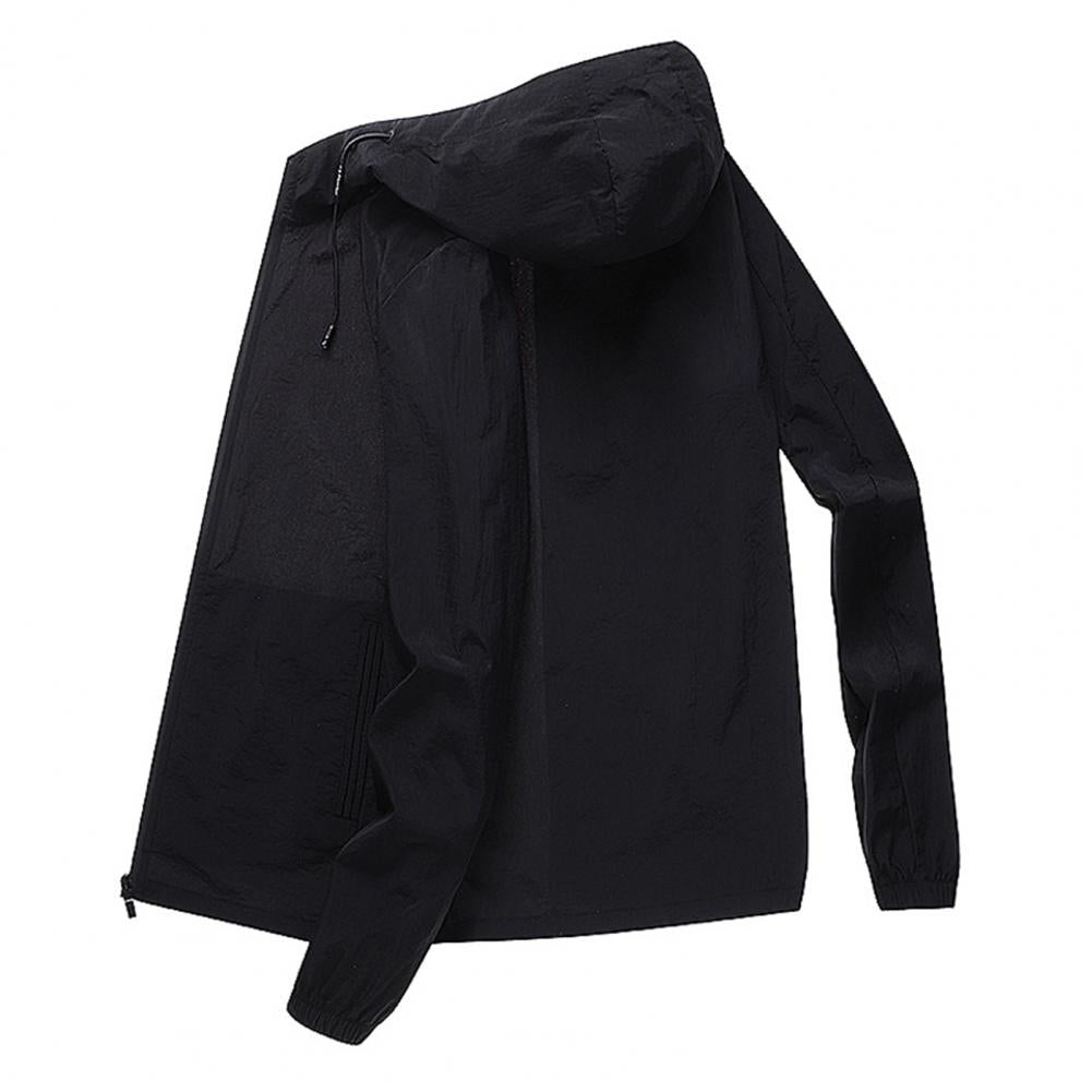 Men Summer Sunscreen Coat Hooded Thin Anti-UV Zipper Closure Solid Color Sunshade Long Sleeves Plus Size Fishing Men Summer Jack