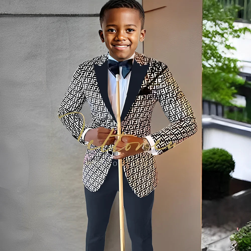 Floral Prom Boy Suits Slim Fit Costume Boy Wedding Tuxedo Terno Blazer 2 PCS Kids Designer Fashion Suit Set (Jacket + Pants)