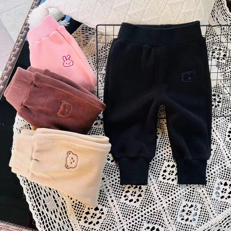 Winter New Children Thick Warm Fleece Pants Solid Kids Pp Pants Plus Thick Baby Trousers Boys Girls Casual Pants Clothes