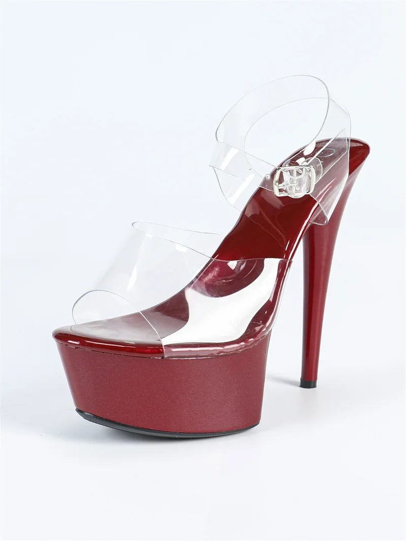 Liyke PVC Transparent Sandals For Women Summer Fashion Open Toe Buckle Strap Platform High Heels Party Stripper Pole Dance Shoes