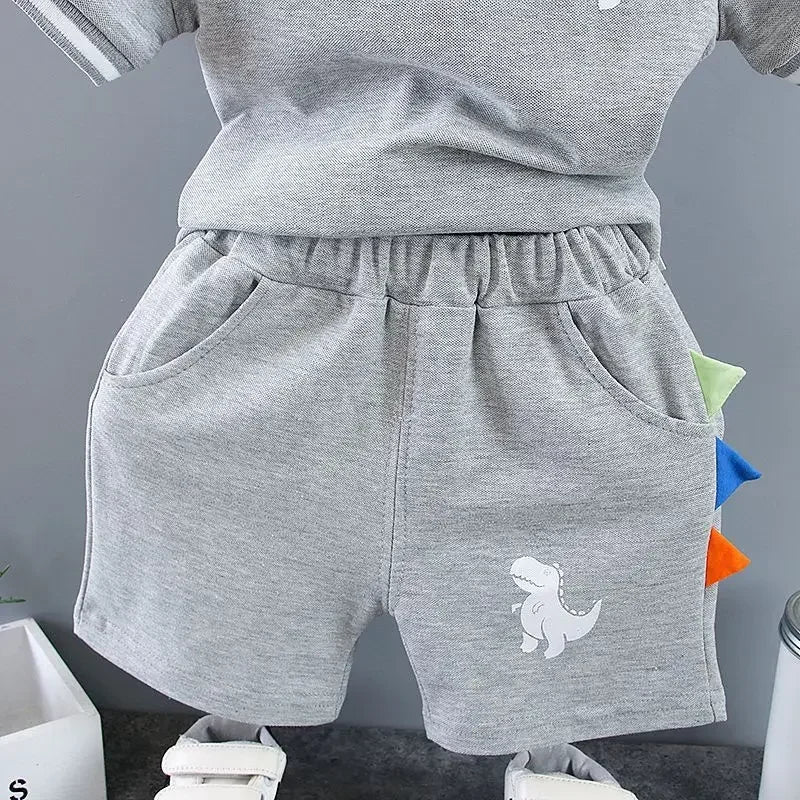 Summer Kids Outfits Baby Boys Clothes Set Dinosaur Printed Turn-down Collar T-Shirts Tops+ Shorts 2PCS/Suit Infant Clothing Sets
