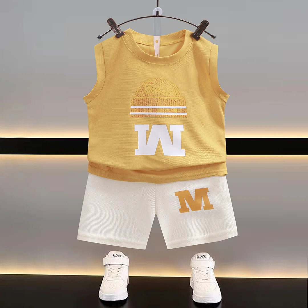 Summer New Children's Vest Set Boys Sleeveless Top Shorts Summer Two-piece Kids Clothing Vest T-shirt +shorts Pants 2pcs/set