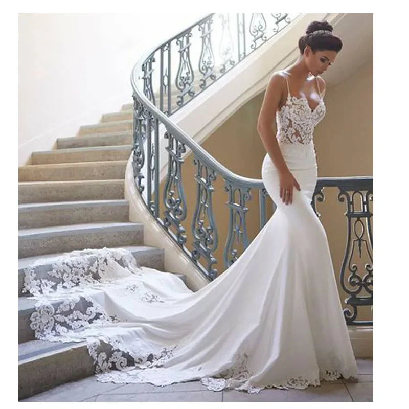 Mermaid Lace Wedding Dress Vestidos de novia Vintage Sweetheart Neck Bridal Gowns Sexy Backless Wedding Dresses