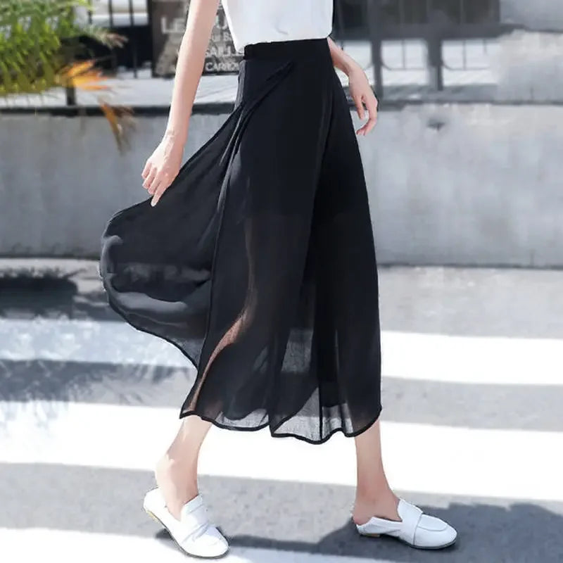 2024 Side Split Shorts Skirt Women's Summer Sweet Slim Chiffon Capris Skirts Female Korean Style Split Tulle Skirt Pants