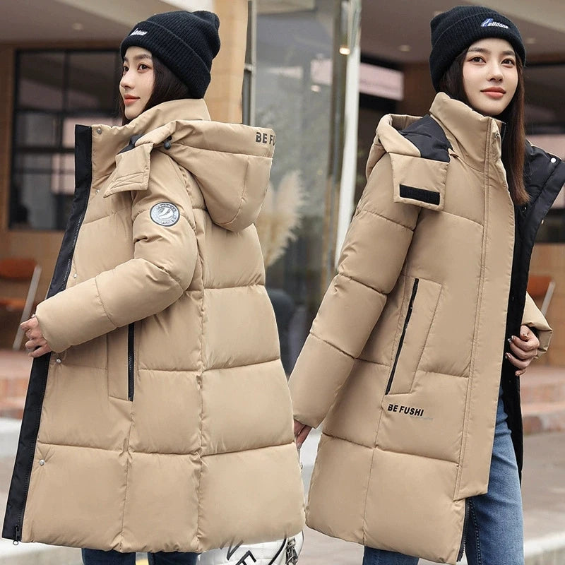 Women'S Winter Down Cotton Jacket 2025 New Warm Thicken Cotton Padded Jacket Korean Loose Plus Size Parkas Outwear Long Coat