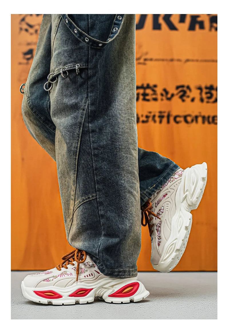 Chunky Sneakers Mens Original Designer Sports Shoes Fashion Casual Leather Fabric Breathable Height Increased Platform Gym Shoes