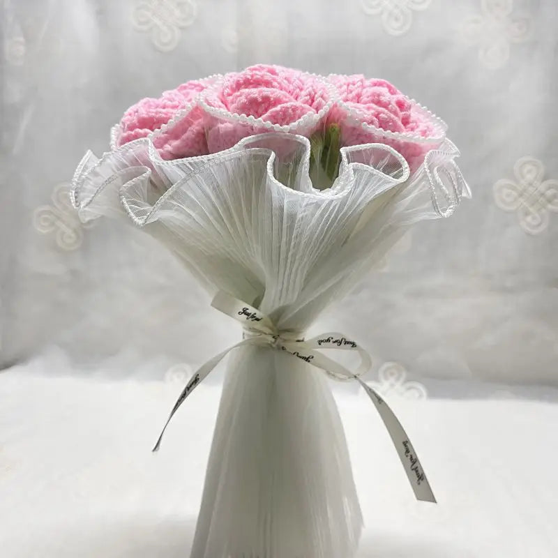 Handmade Knitted Crochet Artificial Rose Bouquet DIY Material Pack Wedding Decoration Bride Holding Flowers Valentine's Day Gift