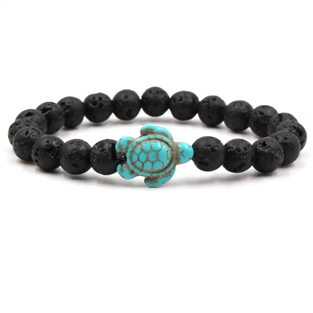 Turquoise Turtle Beads Bracelets for Women Men Tiger Eye Lava Rock Natural Stone Elastic Stretch Bracelet Beach Jewelry