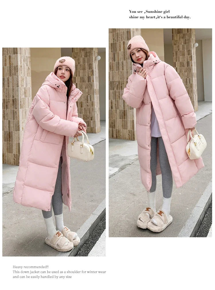 2025 Winter Women Jacket Coats Long Parkas Female Down Cotton Hooded Overcoat Thick Warm Jackets Windproof Casual Student Coat