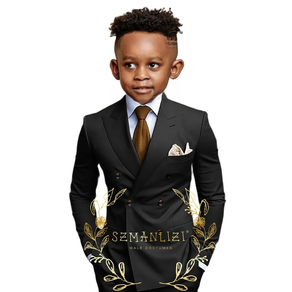 Brown Boys Suit Double Breasted Jacket Pants 2 Piece Set Business Style Formal Wedding Tuxedo Custom Size Blazer Kids
