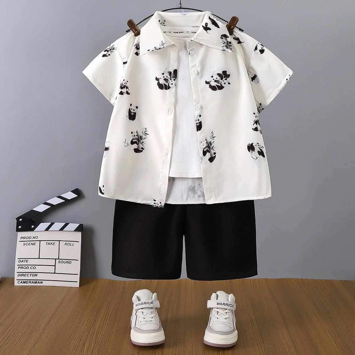 2025 Boys Summer Shirt Set New Casual Short Sleeve and Shorts Hong Kong Style Childrens Clothing Summer Outfit for Kids