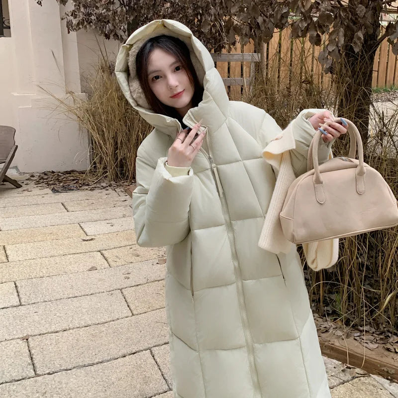Long Coats Parkas Women Loose Zipper Hooded Jacket Thick Warm Casual Full Sleeve Elegant Spliced Jackets Autumn Winter