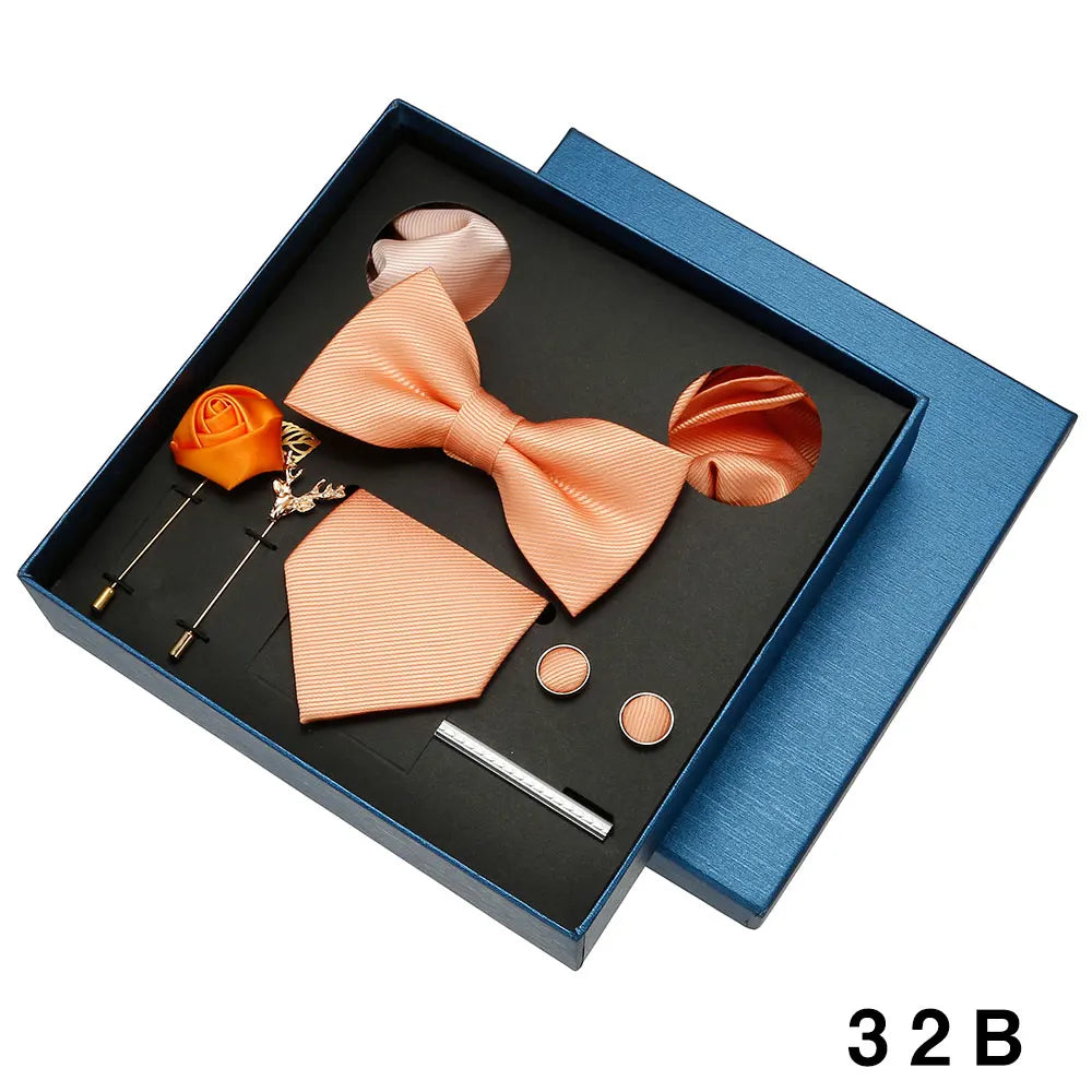 Luxury Tie Set For Men Solid Color Necktie Pocket Square Brooch Cufflinks Gift Box Wedding Business 8pcs Mens Neck Tie Accessory