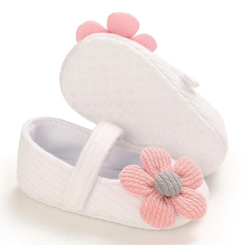 Newborn Toddler Baby Shoes Girl Baby Crib Shoes Princess Flower Bow Baby Cotton Sole First Walker Sneakers 0-18 Months