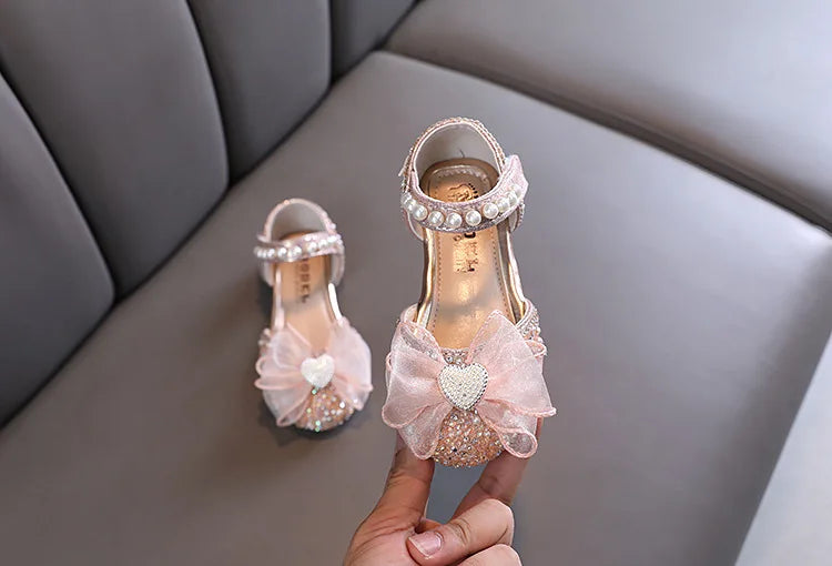 New Children Sandals Rhinestone Bow Wedding Princess Girls Sandal Party Dance Baby Student Flats Kids Performance Shoes H251