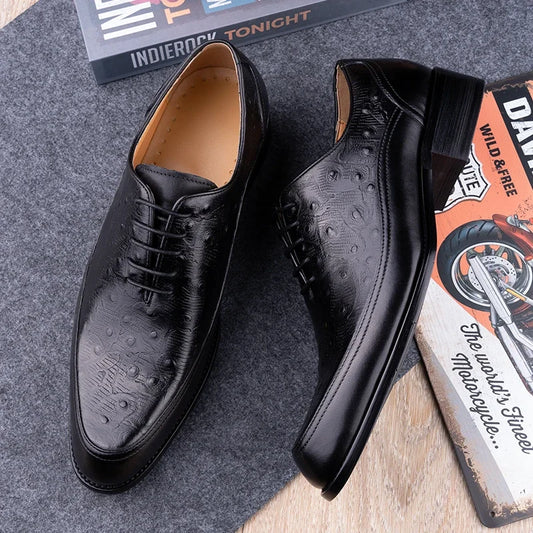 Men's Wedding Leather Shoes Handmade Classic Designer Formal Dress Leather Shoes Luxury Printing Pointed Toe Shoes Black Blue