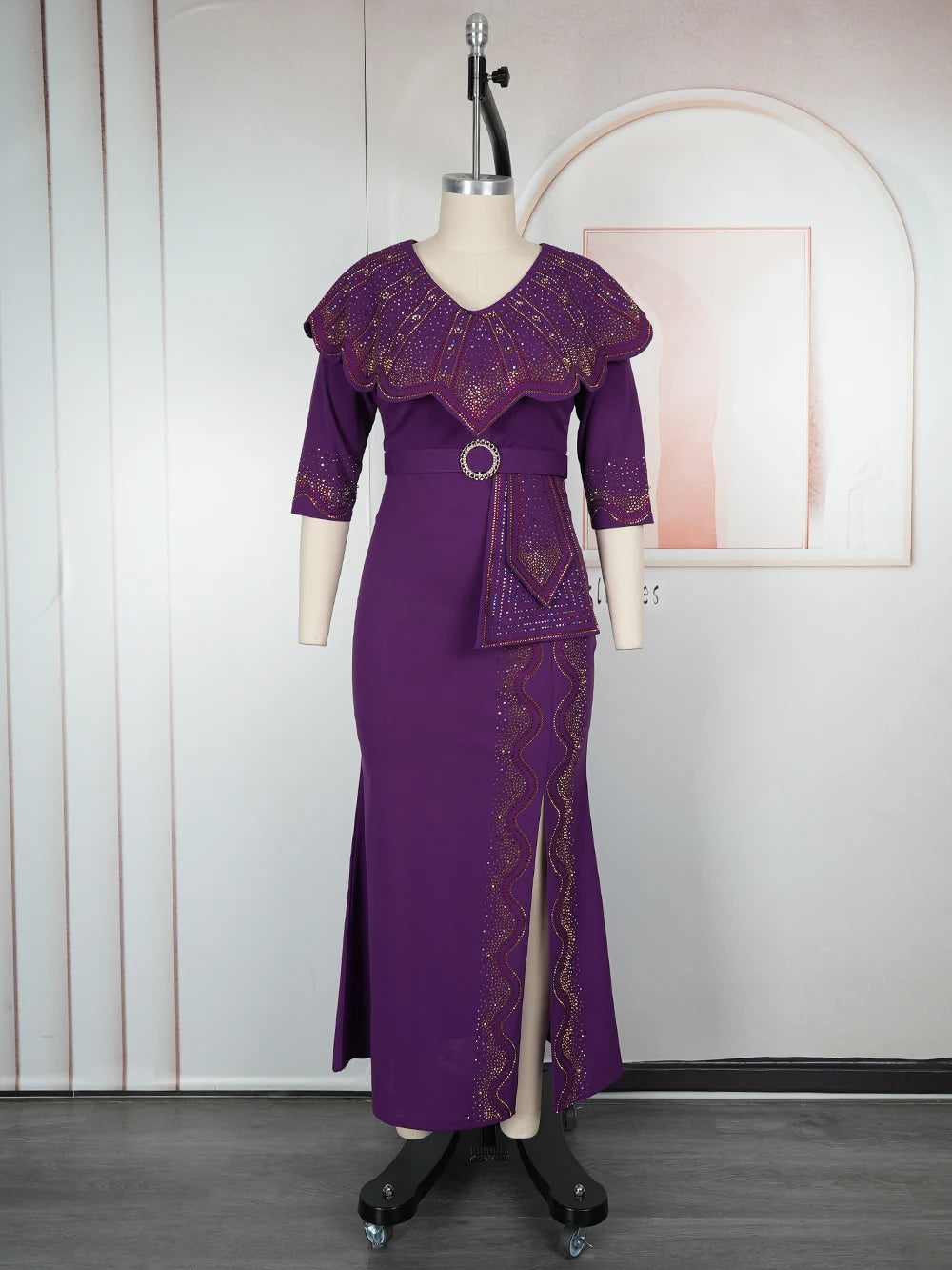 Plus Size African Party Dresses for Women Dashiki Diamond Bodycon Slit Long Dress Elegant Turkey Muslim Wedding Evening Gown