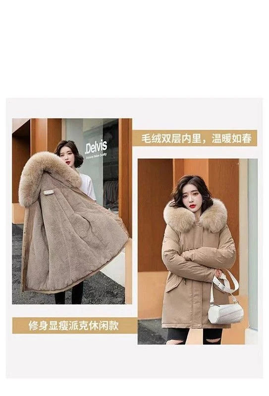 2025 Winter New Korean Edition Loose Thicken Cotton Jacket Women's Big Fur collar Hooded Coat Female Casual Warm Parker Overcoat