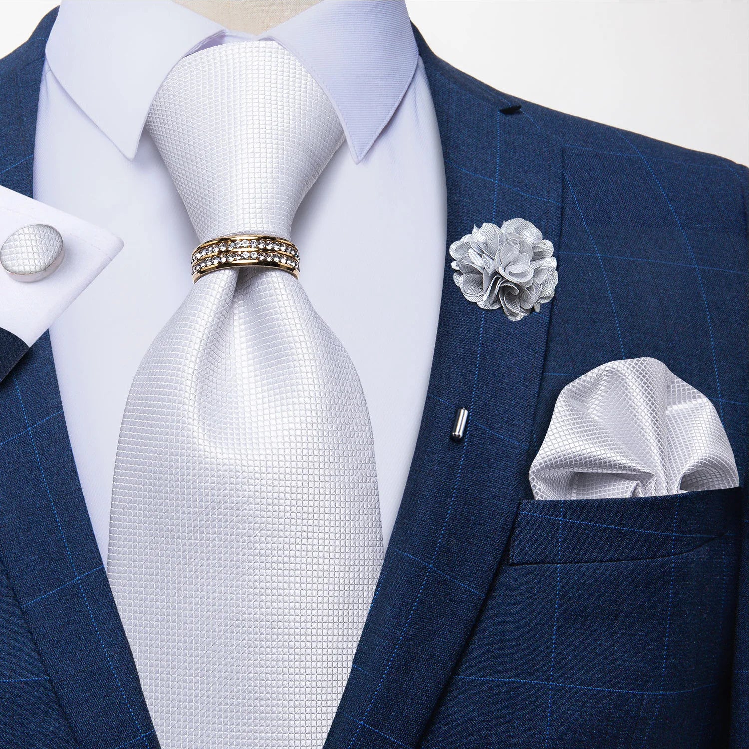 Men's Floral Red 8cm Ties Handkerchief Cufflinks Metal Ring Brooch Pin 5 Pcs Set Wedding Party Suits Accessory Gift for Husband
