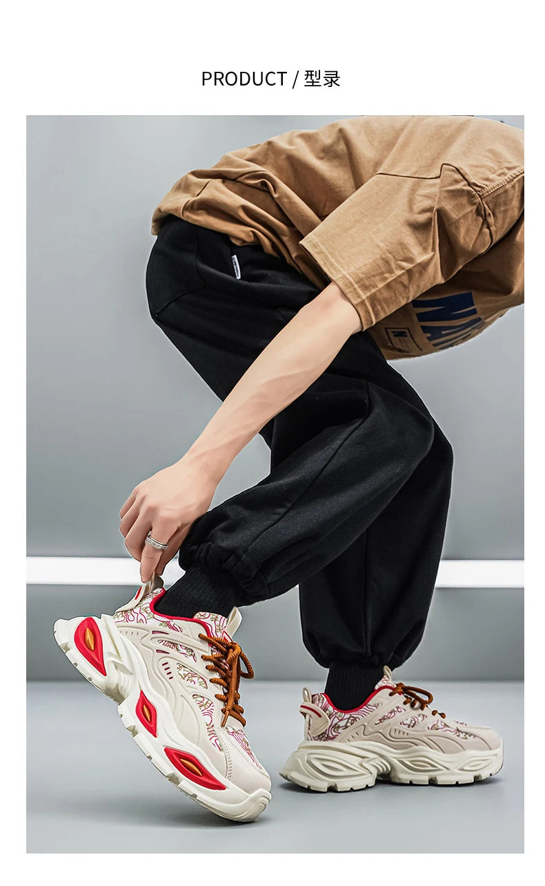 Chunky Sneakers Mens Original Designer Sports Shoes Fashion Casual Leather Fabric Breathable Height Increased Platform Gym Shoes