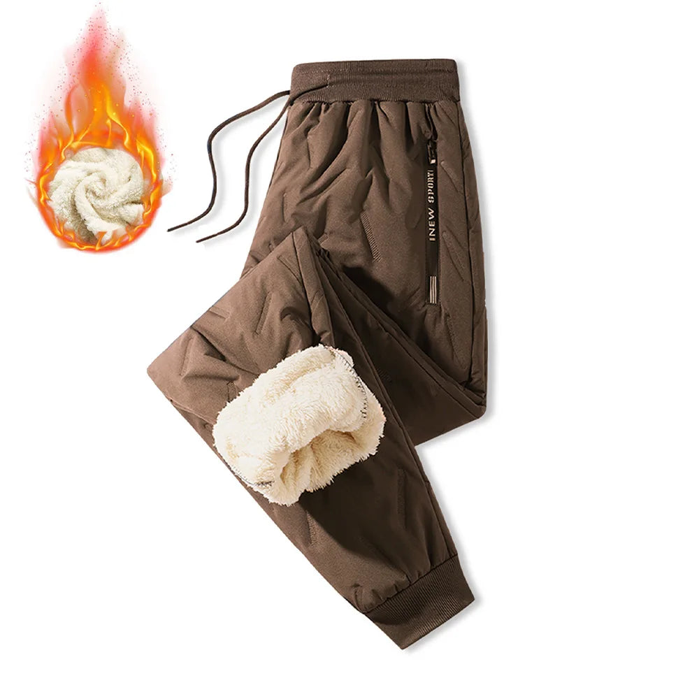 Winter Down Cotton Pants for Men Casual Waterproof Trousers Zipper Pocket Thickened Wool Warm Pants Jogger Outdoor Sweatpants