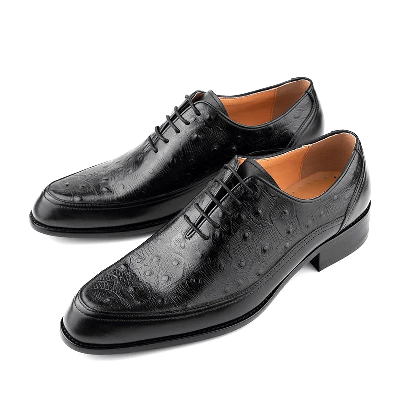 Men's Wedding Leather Shoes Handmade Classic Designer Formal Dress Leather Shoes Luxury Printing Pointed Toe Shoes Black Blue