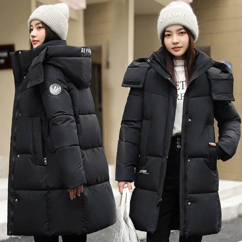 Women'S Winter Down Cotton Jacket 2025 New Warm Thicken Cotton Padded Jacket Korean Loose Plus Size Parkas Outwear Long Coat