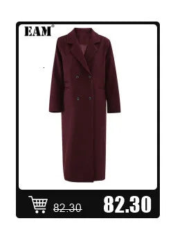 [EAM] Women Beige Irregular Hem Buckle Long Elegant Blazer New Lapel Long Sleeve Jacket Fashion Tide Spring Autumn 2025 CPDB133