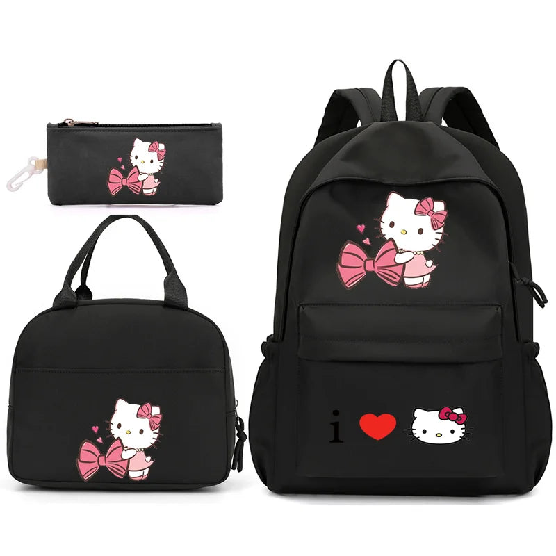 3pcs/Set Hello Kitty Backpack with Lunch Bag for Teenagers Student School Bags Casual Comfortable Travel Set