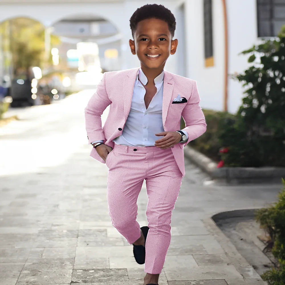 Summer Linen Boys Suit 2 Piece Set Peak Lapel Jacket Pants Wedding Tuxedo Kids High Quality Custom Outfit