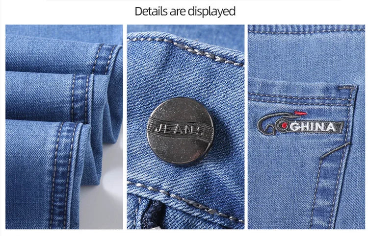 2025 Spring Summer Thin Classic Men's Business Jeans Stretch Trousers Casual Straight Denim Pants  Brand Male Clothing 28-40