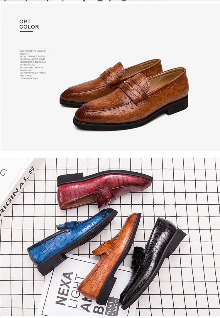 Fashion Italian Plus Size Men Dress Shoes Retro Genuine Leather Crocodile Grain Party Wedding Slippers Shoes Men