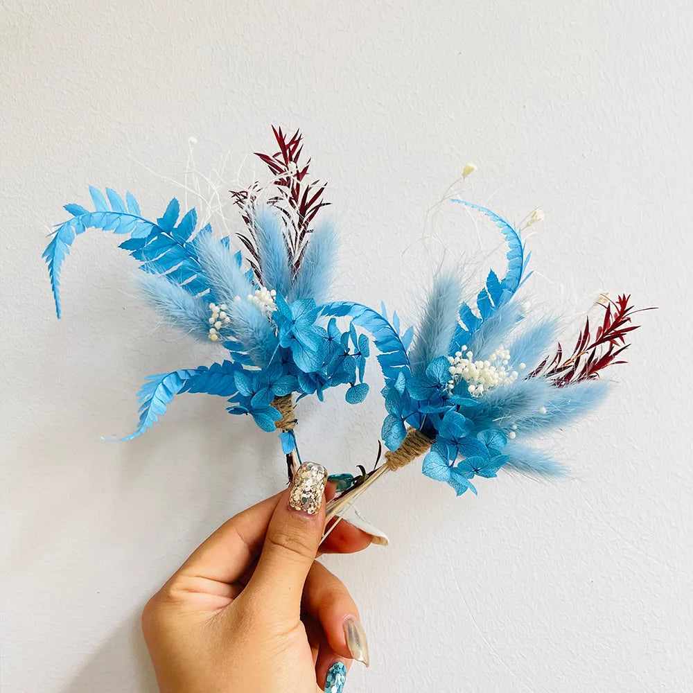 6pcs Mini Dried Flower Bouquet Bohemian Wedding Pampas Rabbit Tail Grass Bridesmaid Flowers Wedding Party Decoration Home Decor