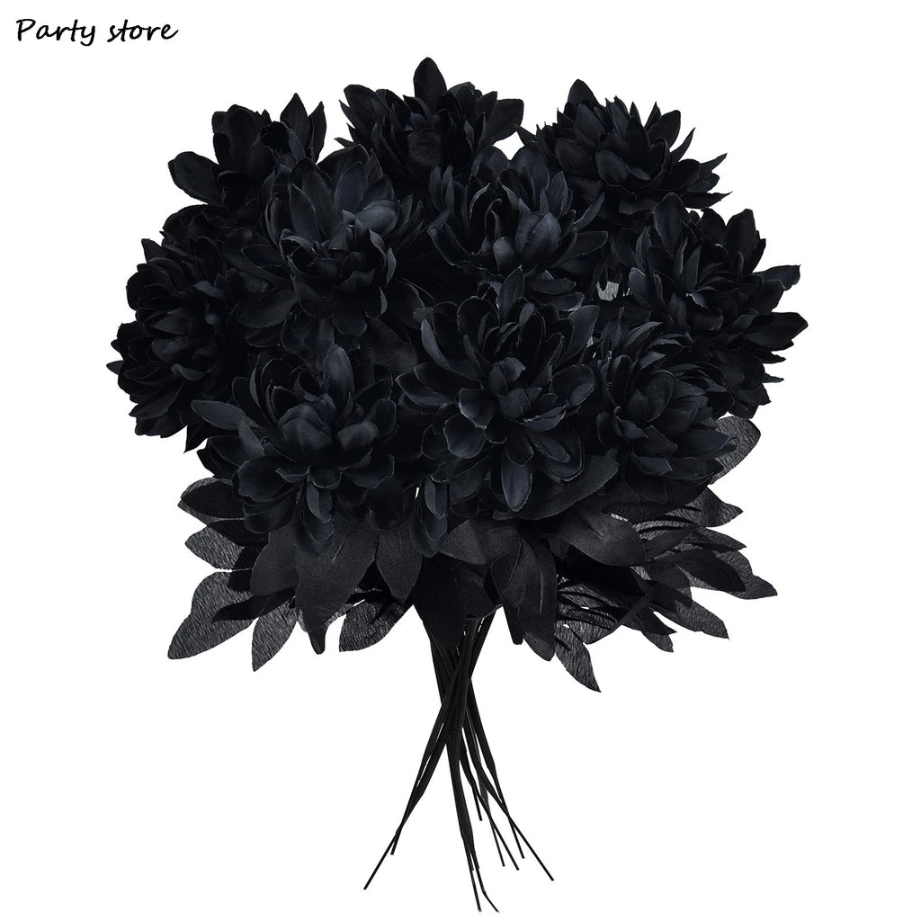 Halloween Burgundry Dahlia Black Artificial Flower Branch Wedding Flower Wall Arrangement Materials Fake Flower Table Home Decor